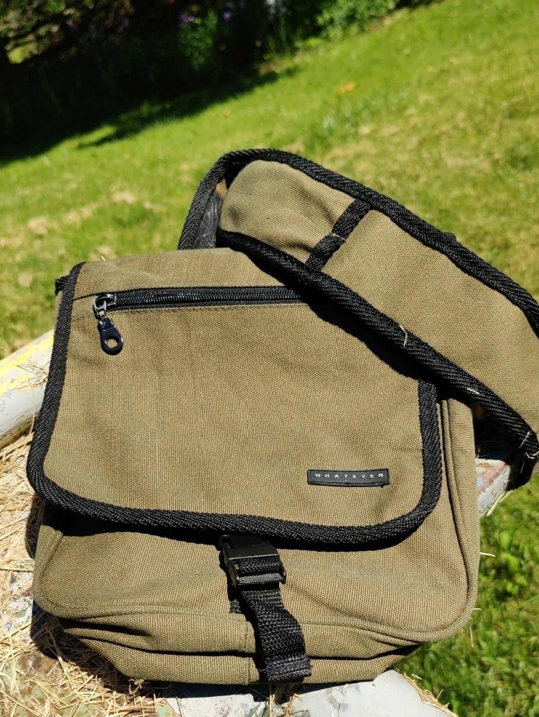 Olive Green Canvas Crossbody Bag For Women Or Men